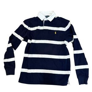 Ralph Lauren Blue and White Striped Long Sleeve Polo
